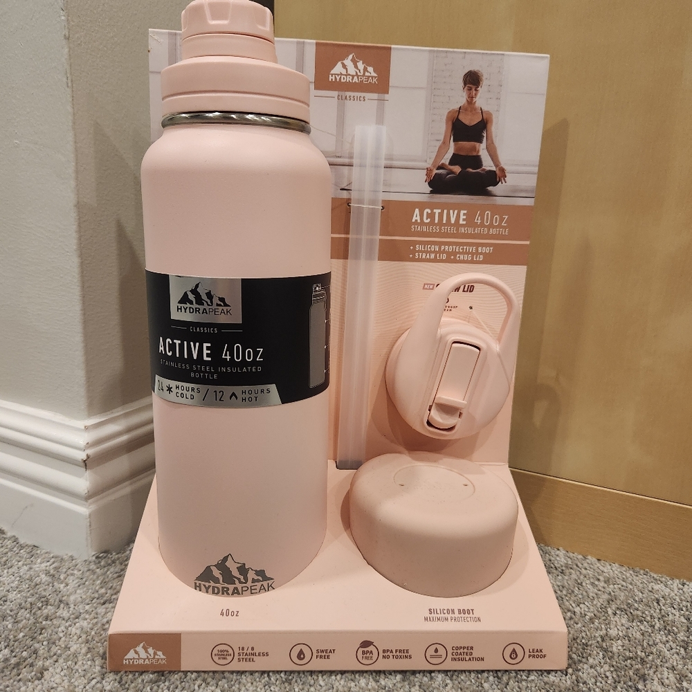 Hydrapeak Active 40 oz. Stainless Steel Insulated Bottle w/ straw lid pink